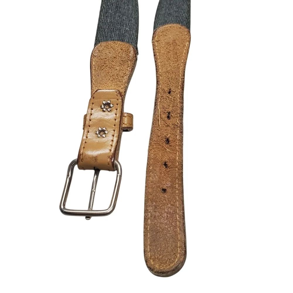 Canvas And Leather Belt. Gray, Red, & Tan. Silver Hardware. 40